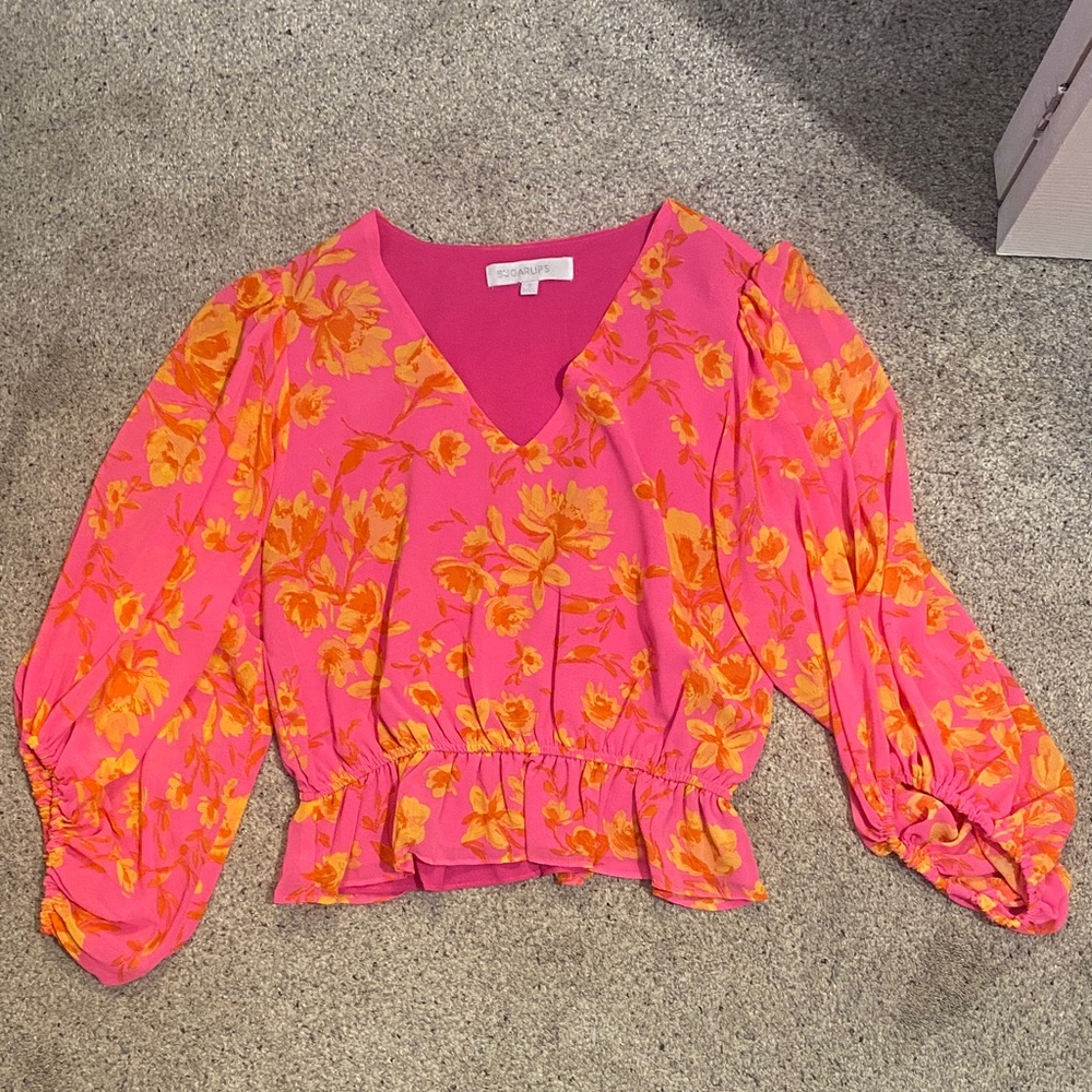 Pink and Orange Floral Blouse